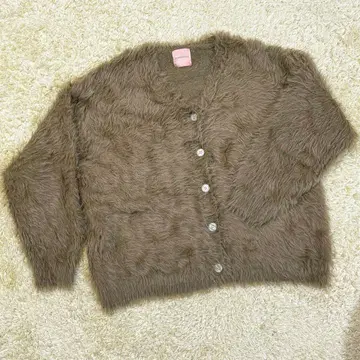 BEAMS DESIGN 베이지 가디건 퍼 M 빔즈 샤기