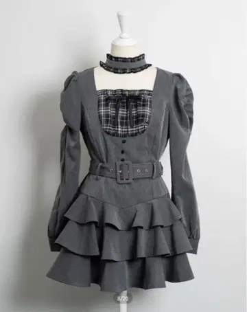 [ 미개봉 새상품 ] pium 초커 프릴 티어드 원피스 차콜