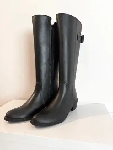 리본 롱 레인부츠 블랙