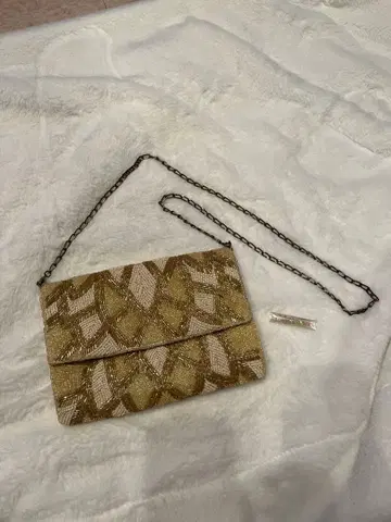 비즈 자수 클러치백 골드