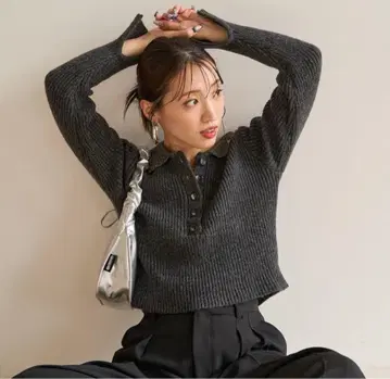 니트 한정판 전개 라메 폴로 옷깃 리브 니트 풀오버 여성용