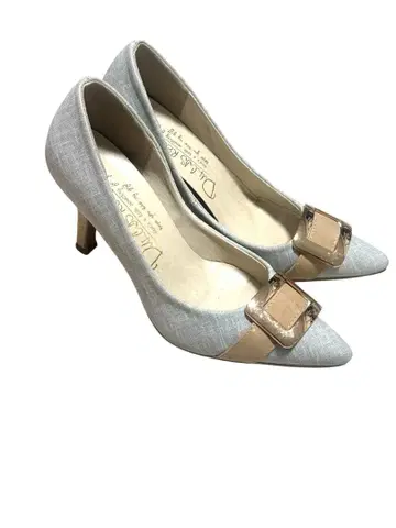 8cm 힐 스틸레토 펌프스 버클 부착 블루 그레이