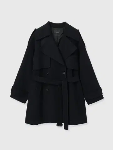 anuans 아뉴앙스 리버 울 미들 트렌치코트 벨트 포함 블랙 F