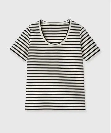 아뉴앙스 실크 터치 코튼 U넥 T 보더 M