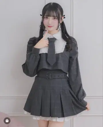 pium 넥타이 포함 스퀘어 프릴 긴팔 상의 미니 스커트 셋업