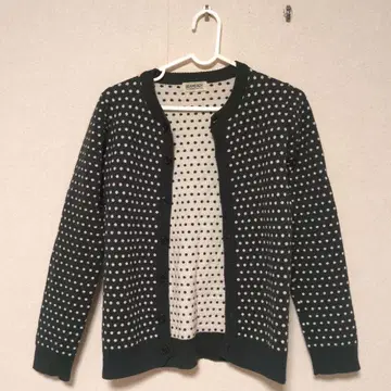 다크 그린 도트 무늬 니트 가디건