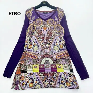 새상품급 에트로 페이즐리 무늬 튜닉 원피스 긴팔 울 혼방 퍼플