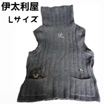 이타리야 니트 민소매 터틀넥 레오파드 알파카