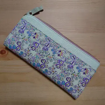 유젠 문고 꽃과 나비 프린트 장지갑