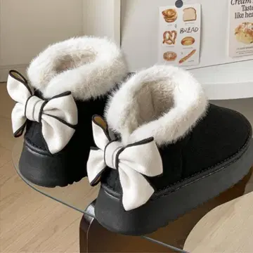 리본 포함 인조 모피 어그 부츠 L 사이즈 (24cm)