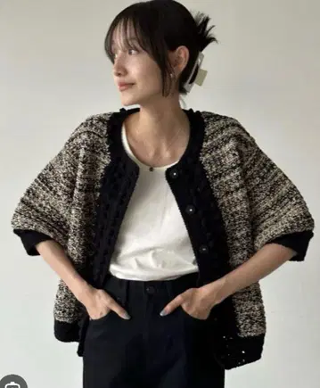 CLANE DOT LINE HALF SLEEVE KNIT CARDIGAN