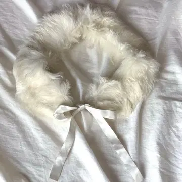 탈부착 카라 vintage 새틴 리본 여성용 화이트 퍼 티펫 화이트