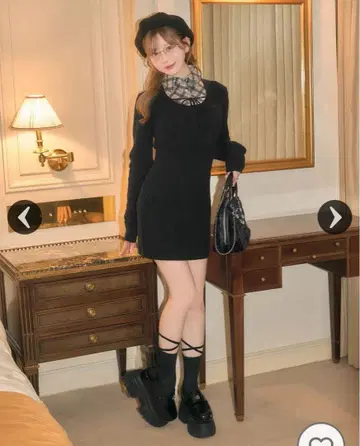 미셸 마카롱 셔츠 레이어드 스타일 니트 원피스