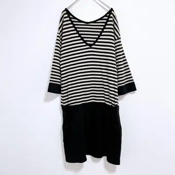 미니 원피스 보더 캐주얼 블랙 베이지 절개 긴팔