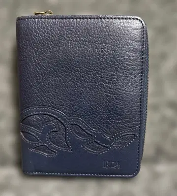 IBIZA 이비자 이단 접이식 지갑 라운드 지퍼 가죽 네이비