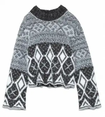 furfur 눈꽃 패턴 스웨터 노르딕 니트 그레이 x 화이트 기하학 패턴
