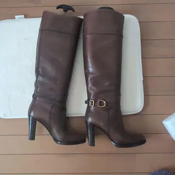 랄프 로렌 브라운 가죽 천연 가죽 롱 부츠