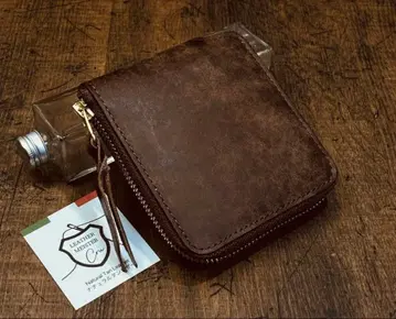 새상품 푸에블로 가죽 스퀘어 지퍼 천연 가죽 지갑 브라운