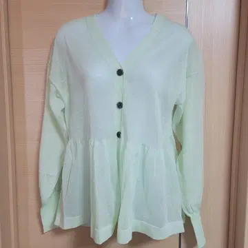 crie conforto 연한 그린 버튼 플레어 가디건
