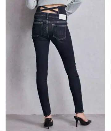 하이웨스트 허리 크로스 스키니 데님 팬츠