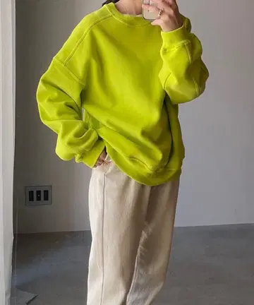 파실 FASHIRU 형광 그린 오버 사이즈 맨투맨