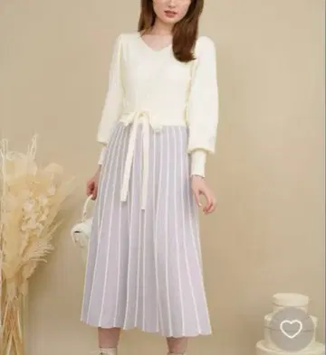 노엘라 배색 라인 니트 원피스 라벤더