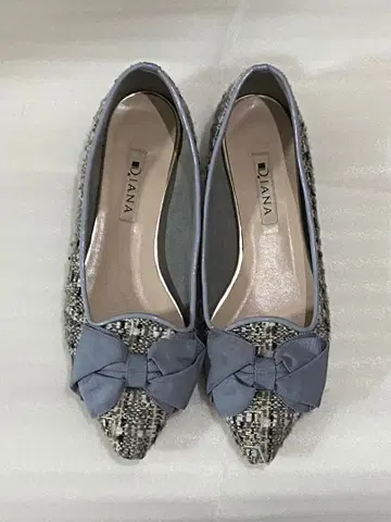 Diana 리본 포함 플랫슈즈 그레이 블루 트위드