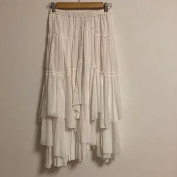 CASA FLINE 코튼 티어드 롱 스커트 화이트