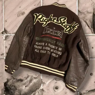 빈티지 바시티 자켓 가죽 자켓 자수 브라운 두꺼운 원단 시크 스타일