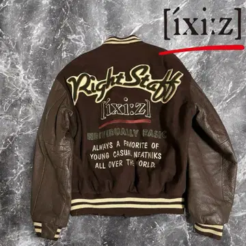 빈티지 바시티 자켓 가죽 울 자수 브라운 두꺼운 원단 Y2K L 사이즈