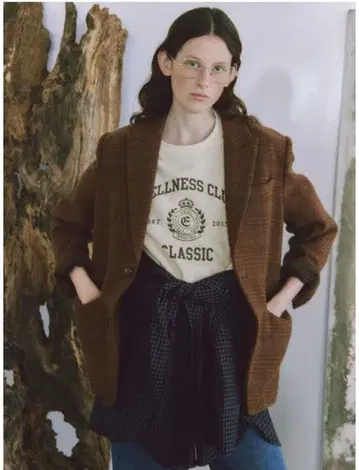 새상품 emmi 울 체크 자켓