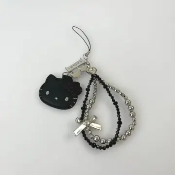 헬로키티 x BRILMY 거울 포함 비즈 스트랩 블랙