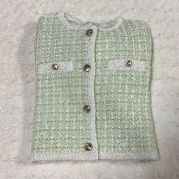 dazzlin 트위드 라이크 숏 니트 자켓 그린