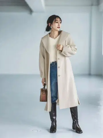 [ 새상품급 ] COHINA 세일러 카라 롱 코트 아이보리