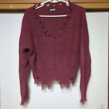 ANAP 버건디 V넥 니트