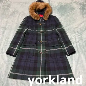 새상품급 요크랜드 더플 코트 퍼 후드 체크
