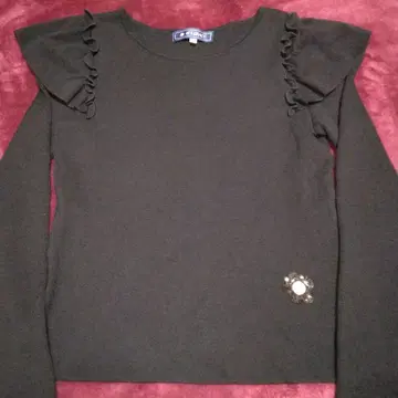 엠즈 그레이시 프릴 소매 악센트 꽃 모티브 블랙 40