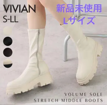 미사용 새상품 VIVIAN 통굽 스트레치 미들 부츠 베이지 L 사이즈