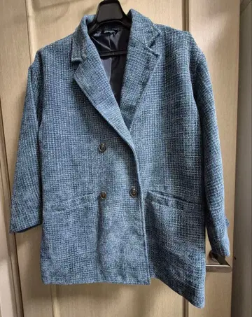 블루 계열 더블 브레스트 테일러드 자켓 사이즈 FREE