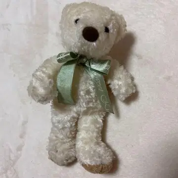 베이지 곰 봉제 인형 리본 포함 그린 리본 테디베어 앤티크