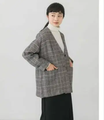 카구레 린넨 울 체크 자켓