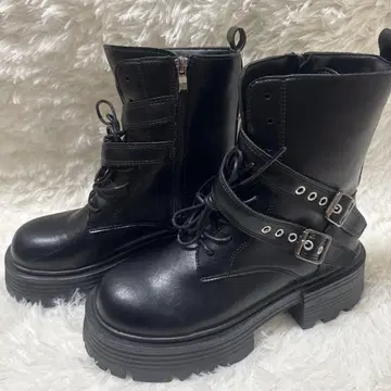 유메텐보 통굽 부츠 24.5 더블 벨트 사이드 지퍼 미사용 양산형 지뢰계