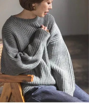 NOBLE 라메 하찌 편직 풀오버 그레이