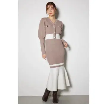 rienda 바이컬러 가디건 세트 니트 원피스 리엔다