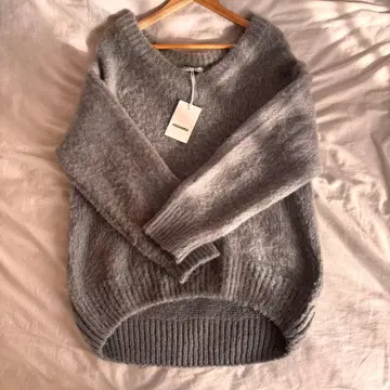 파실 모헤어 니트 V넥 택 포함 그레이