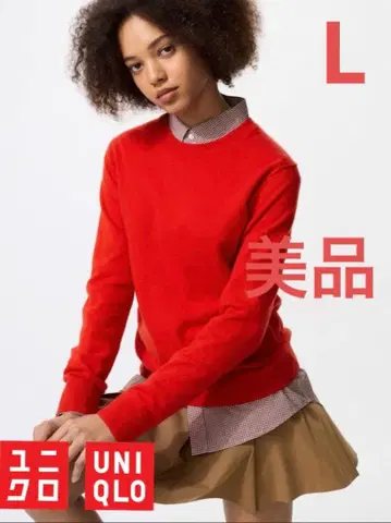 유니클로 캐시미어 크루넥 스웨터 니트 레드 L
