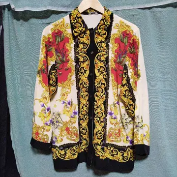 꽃무늬 골드 컬러 장식 긴팔 셔츠/폴리 셔츠