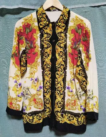 꽃무늬 골드 컬러 장식 긴팔 셔츠/폴리 셔츠