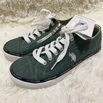 택 포함 새상품 폴로 어썰트 데님 스니커즈 그린 사이드 지퍼 POLO