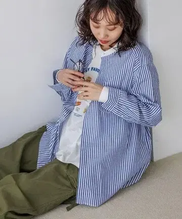 niko and - 머서 밴딩 BIG 셔츠 블루 스트라이프